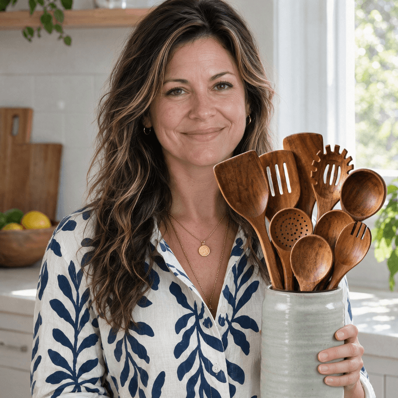 CleanWare™ 9 Piece Non-Toxic Acacia Wooden Utensil Set