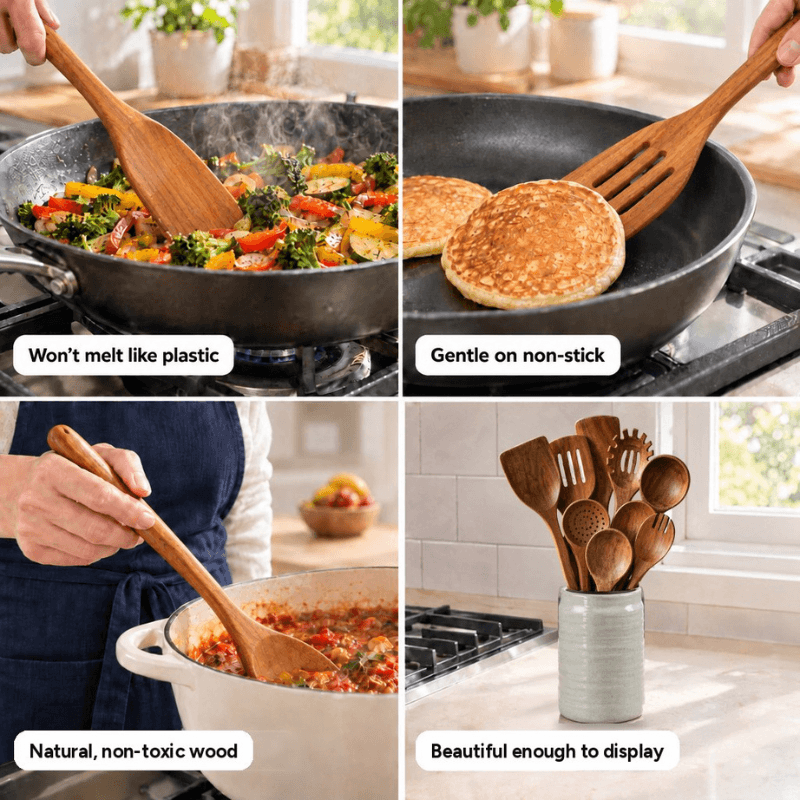 CleanWare™ 9 Piece Non-Toxic Acacia Wooden Utensil Set