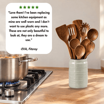 CleanWare™ 9 Piece Non-Toxic Acacia Wooden Utensil Set