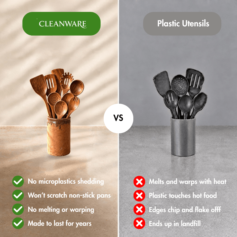 CleanWare™ 9 Piece Non-Toxic Acacia Wooden Utensil Set